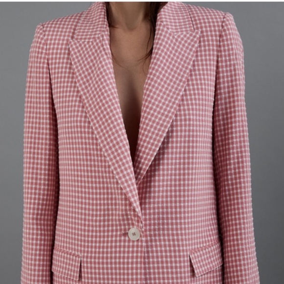 Zara Pink Gingham Blazer - Picture 2 of 8